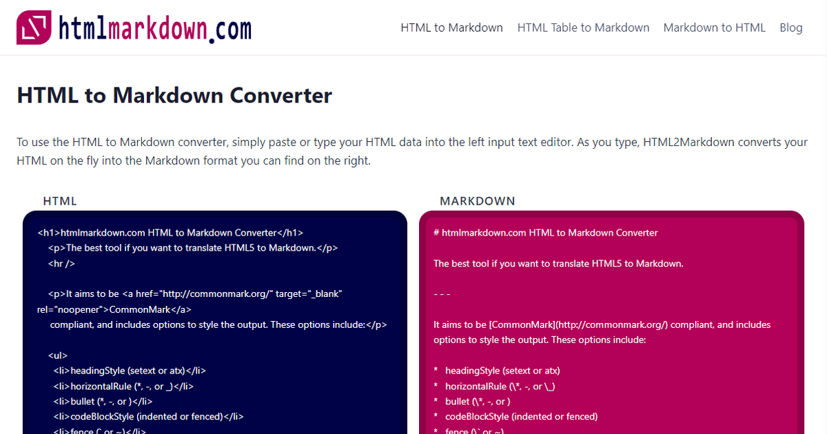 htmlmarkdown.com - All about HTML and Markdown